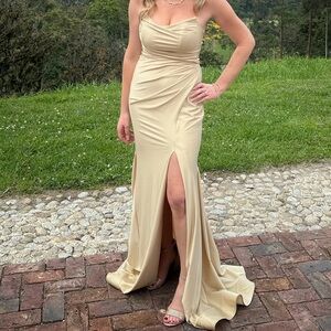 Dessy Strapless Gold Evening Gown size XS
